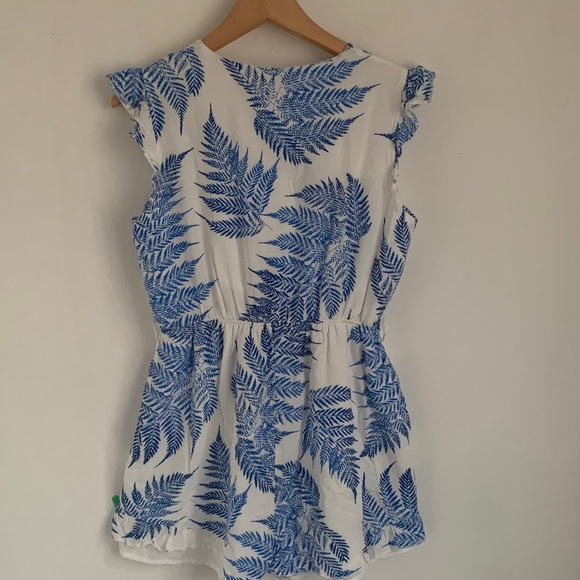 Sleeveless Romper White Blue Leaf Print - Picture 5 of 9